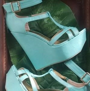 Teal Strappy Platform Heels